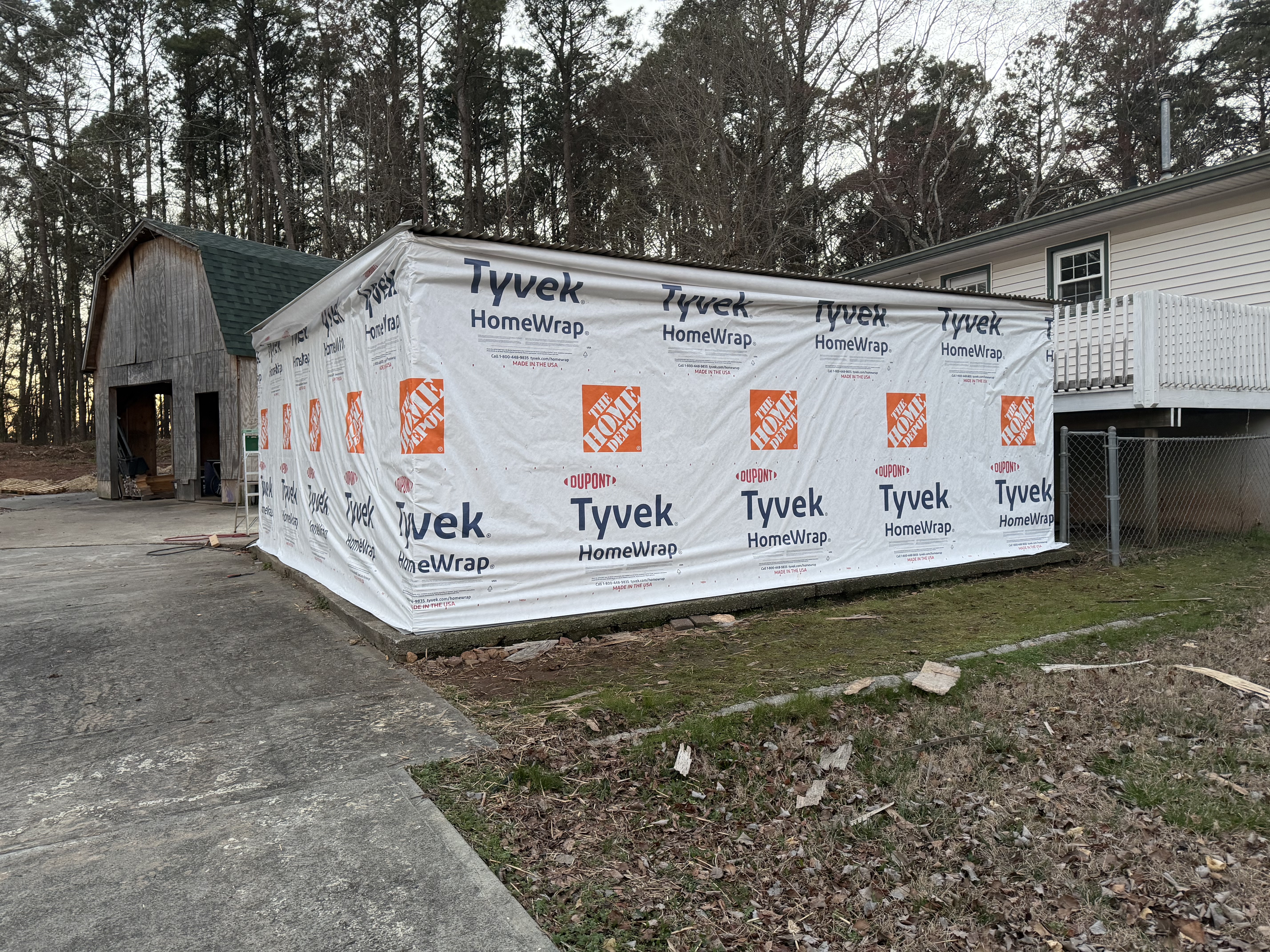 Tyvek HomeWrap and wood trim applied